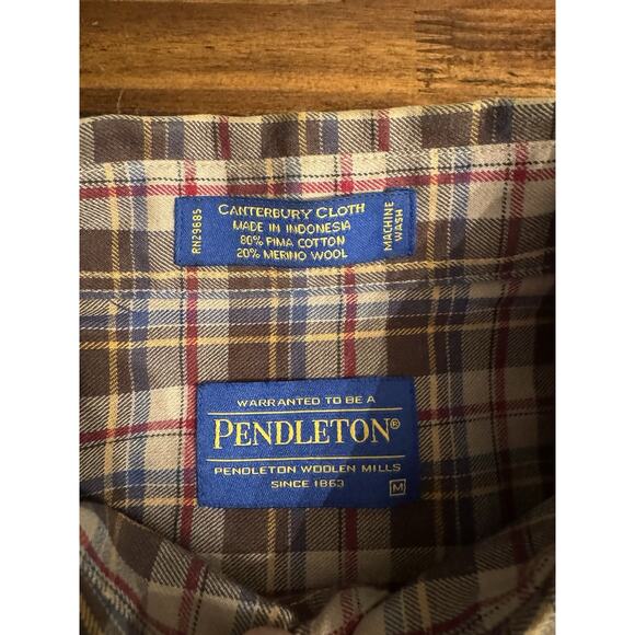 Pendleton Mens Canterbury Plaid Long Sl Button Shirt Pima Ctn Wool Bl MEDIUM - Picture 5 of 8